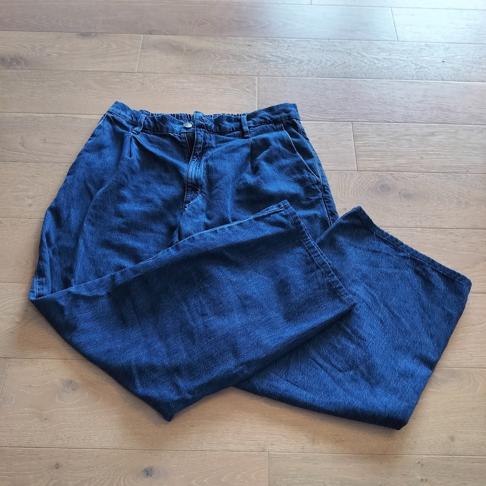 Linen Blend Wide Leg Demin Jeans